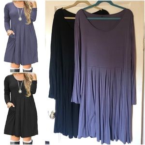 TWO Long Sleeve Pleated TShirt Dresses W/ POCKETS!